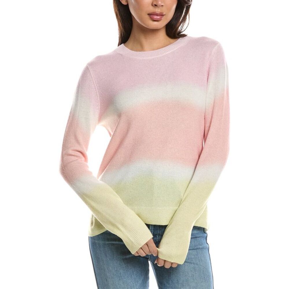 Forte Cashmere Womens Painted Stripe 100% Cashmere Sweater, Pink